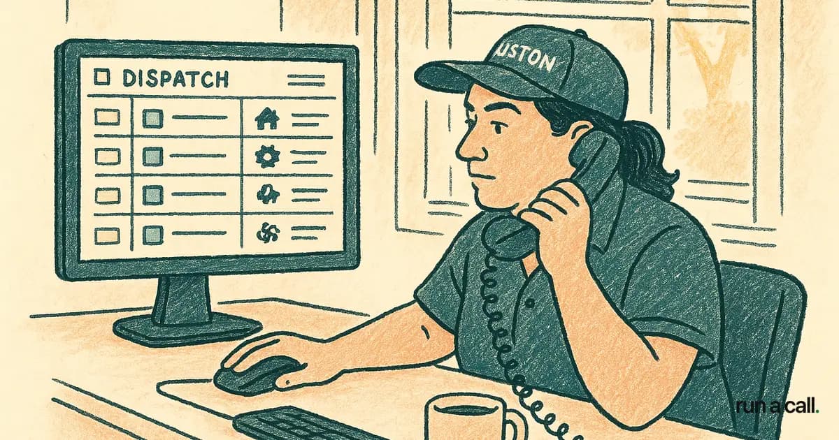 Houston HVAC shop dispatcher managing a full summer dispatch board