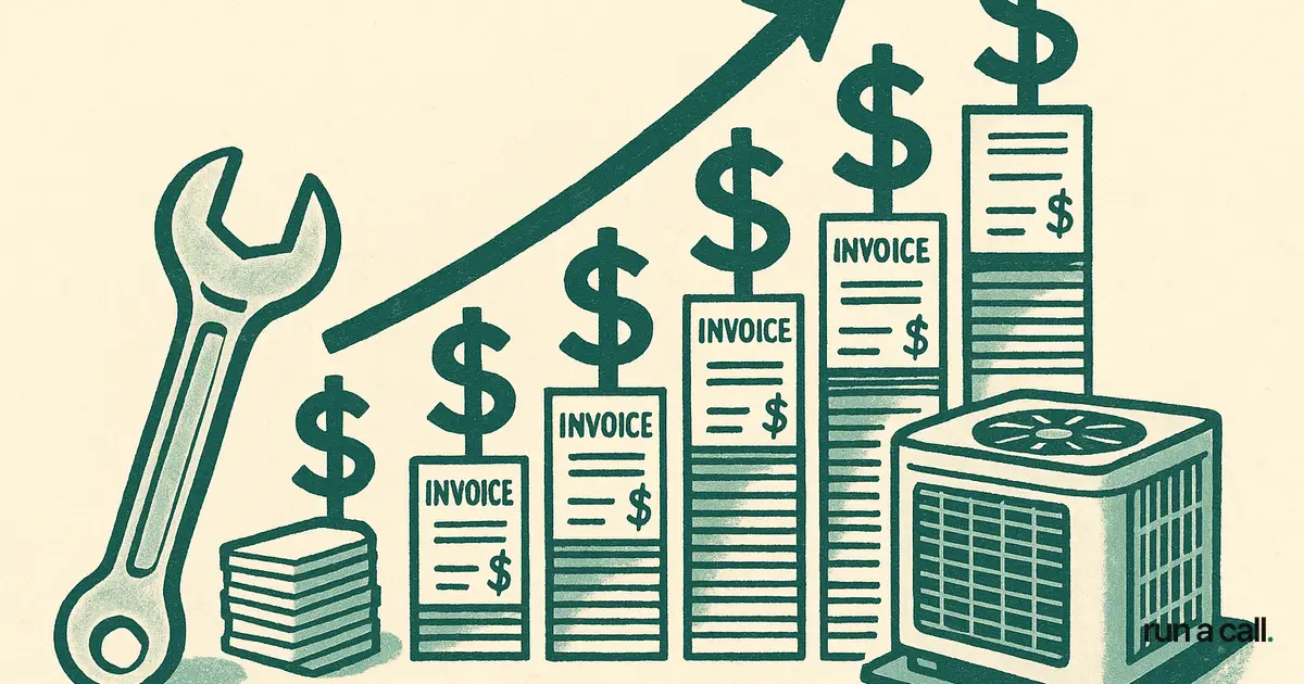 Bar chart of rising HVAC software costs with a wrench and air conditioning unit in the foreground