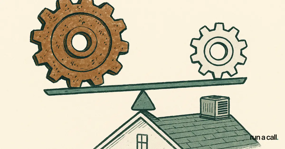 Two mismatched gears on a scale representing ServiceTitan vs Jobber for HVAC shops