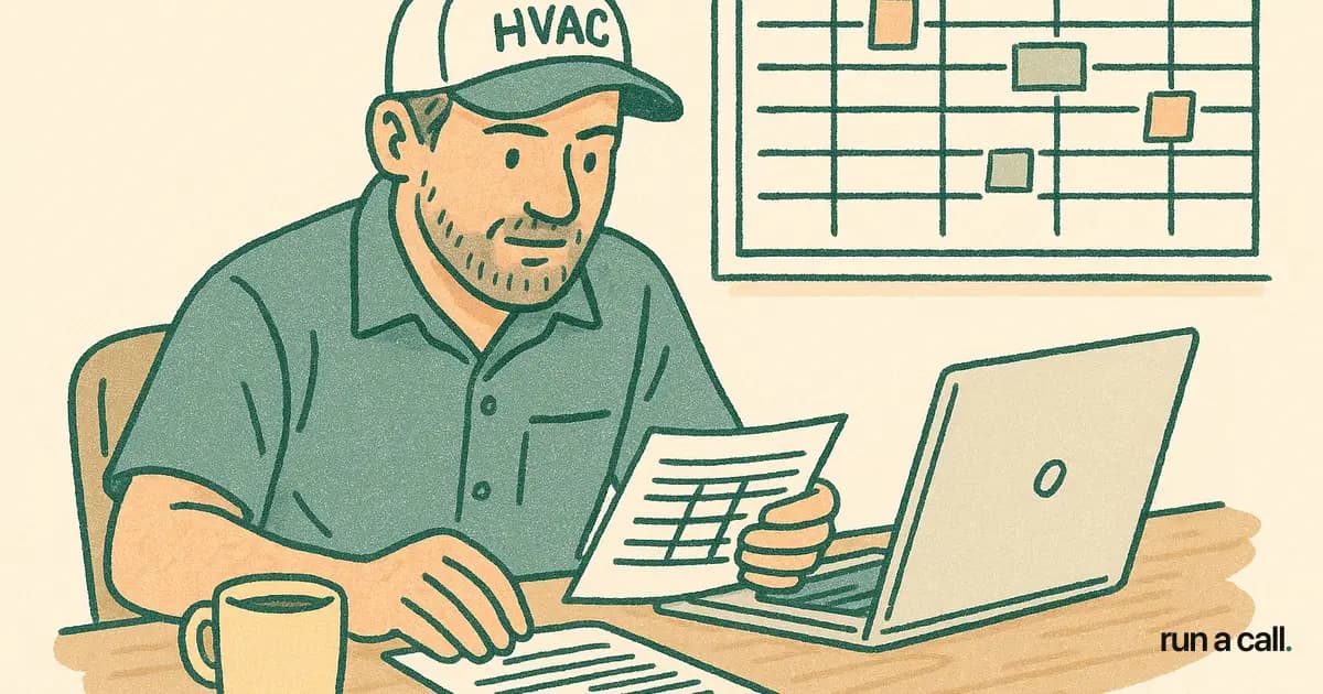 HVAC shop owner reviewing data export spreadsheets before switching software